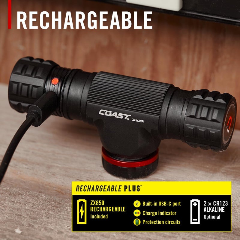 Coast XPH30R 1200 Lumen USB-C Rechargeable Dual Power Headlamp with Twist Focus Beam and Magnetic Base - Image 5